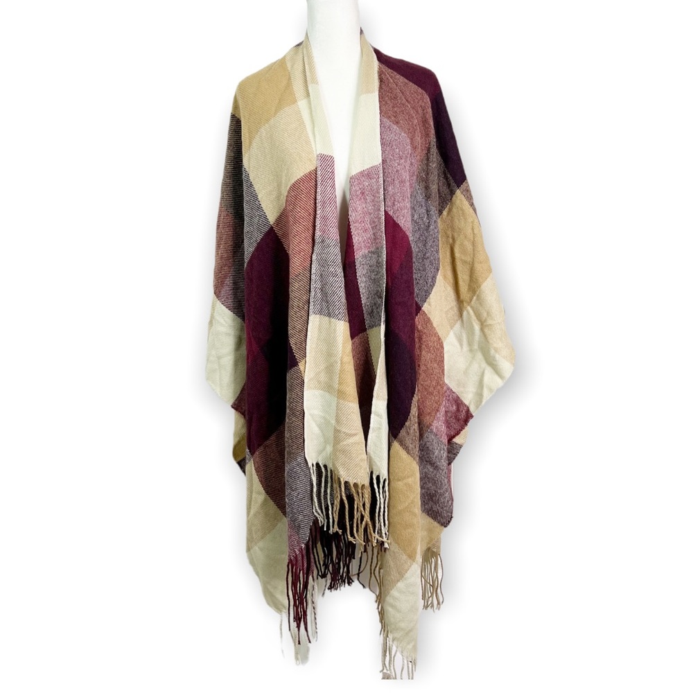 Roffe Accessories Oversized Plaid Fringe Blanket Scarf Wrap